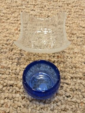 Cobalt Blue and  Clear Bubbled Glass Votive Holders